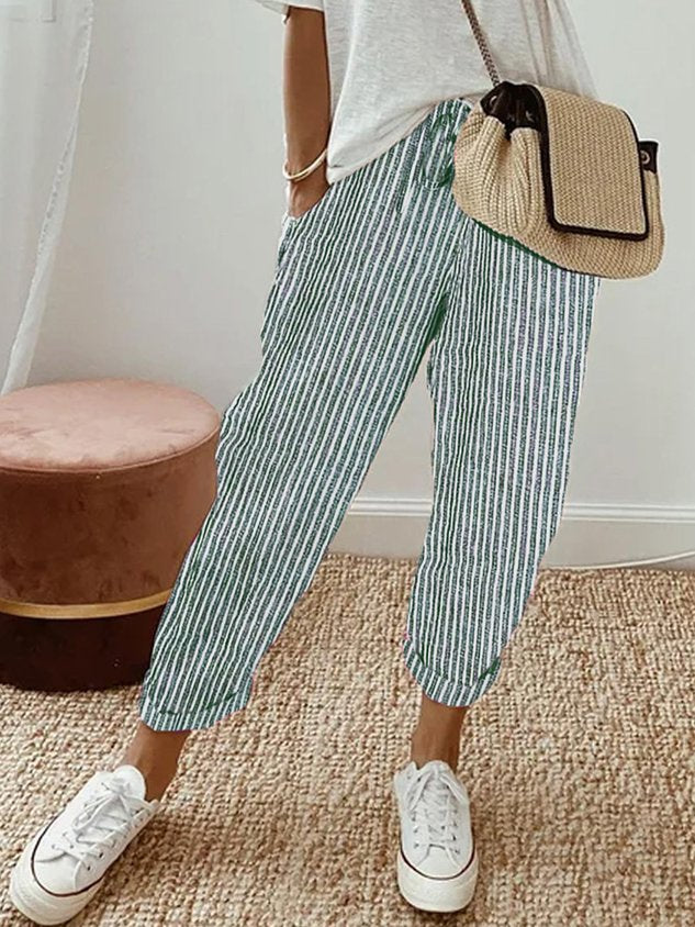 Women's Pants Cotton Blend High Waist Adjustable