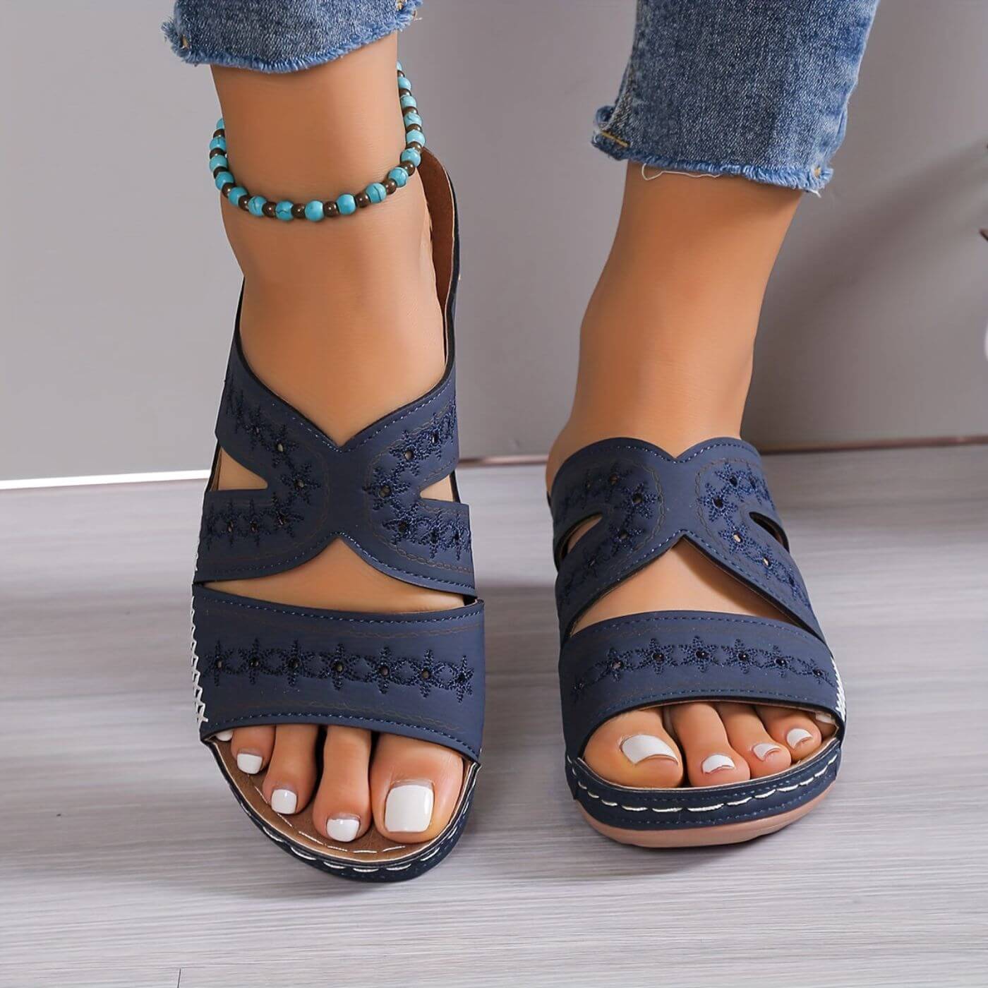 Slip Resistant Orthopedic Sandals Women Faux Leather Cushioned Insole