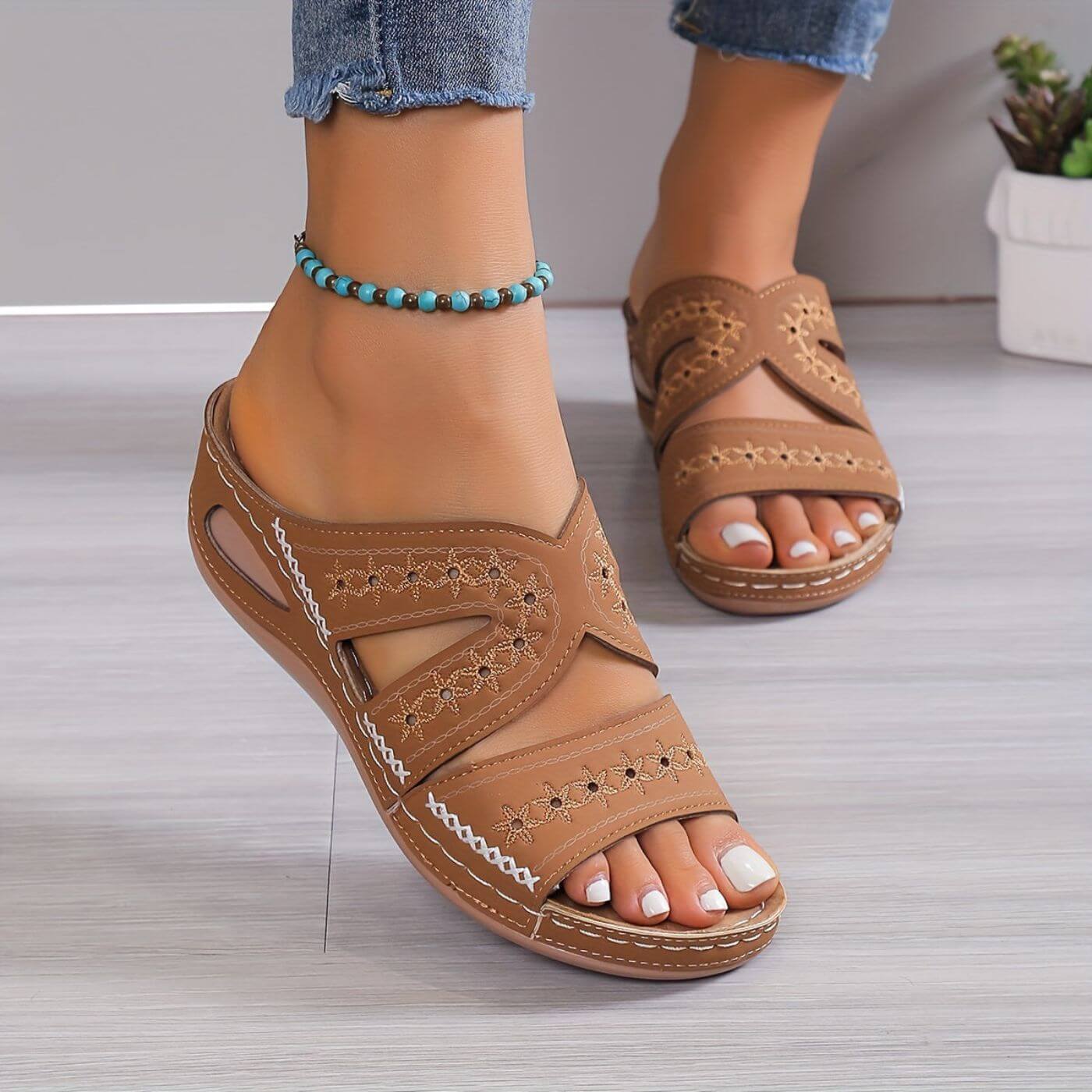 Slip Resistant Orthopedic Sandals Women Faux Leather Cushioned Insole