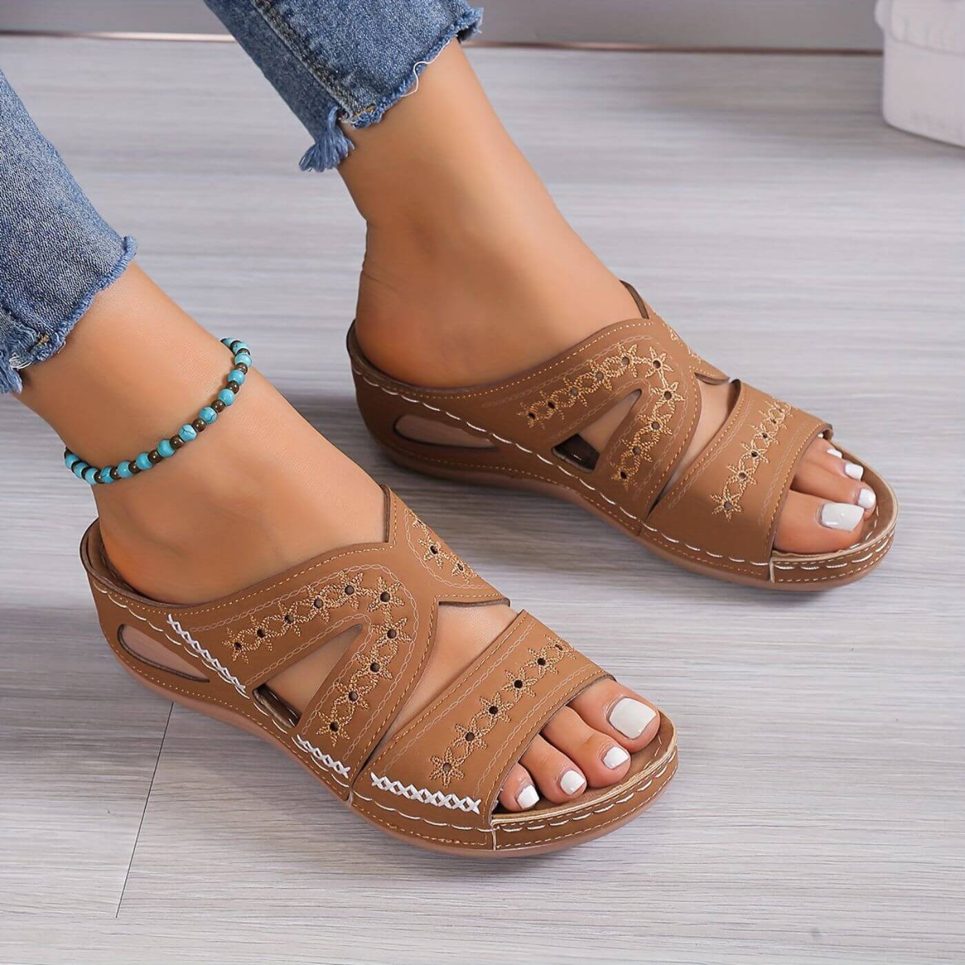 Slip Resistant Orthopedic Sandals Women Faux Leather Cushioned Insole