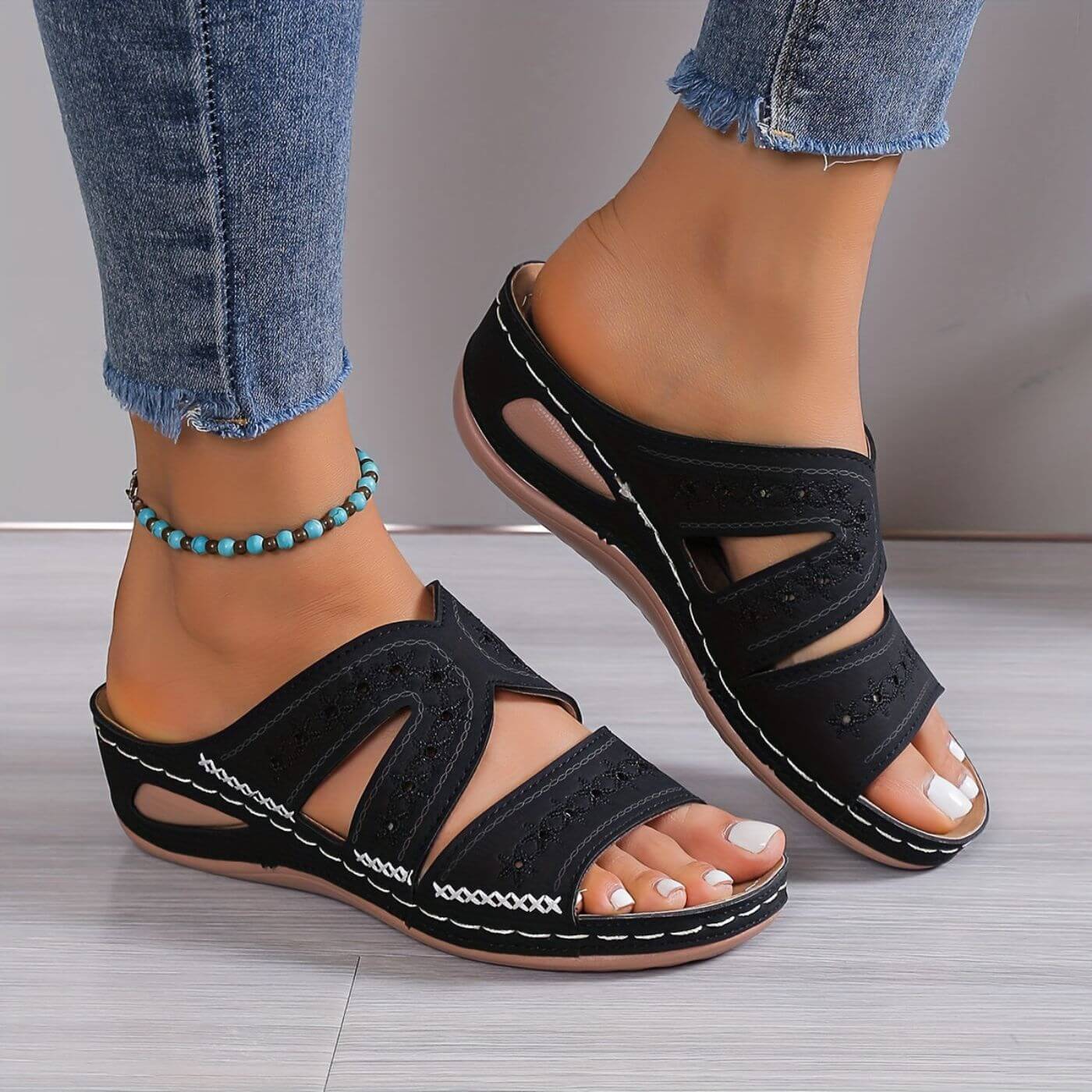 Slip Resistant Orthopedic Sandals Women Faux Leather Cushioned Insole