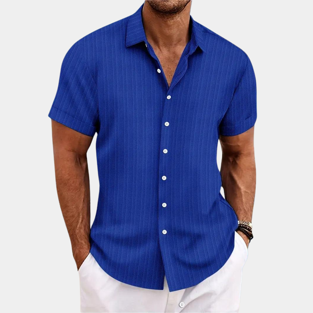 Button-Up Shirt in Textured Fabric with Short Sleeves