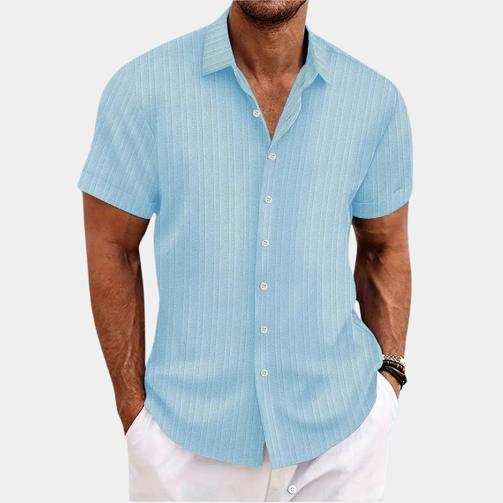 Marcus / Men’s Short Sleeve Button-Up Shirt with Textured Finish