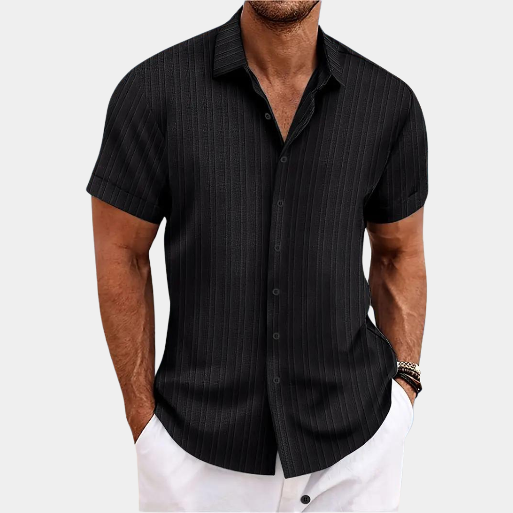 Button-Up Shirt in Textured Fabric with Short Sleeves