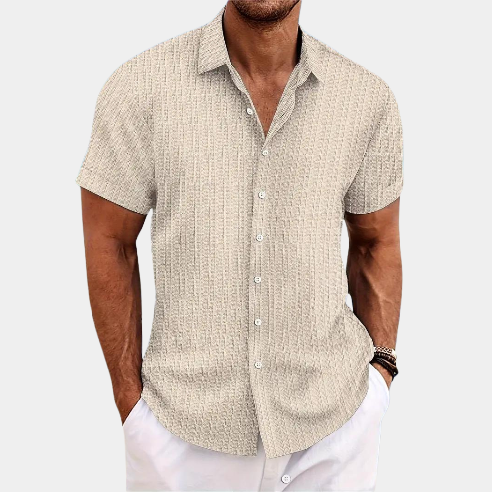 Button-Up Shirt in Textured Fabric with Short Sleeves