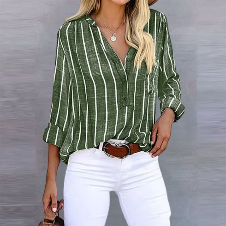 Blouse Women's Woven Fabric Striped Button Front