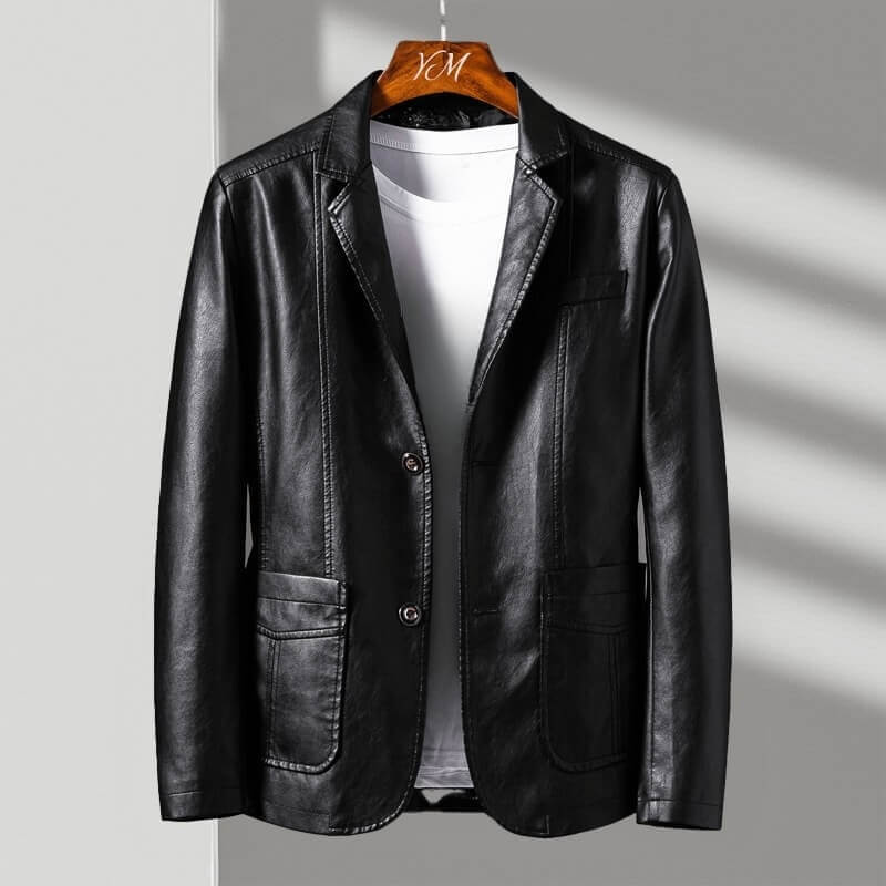 Winston | Men's Leather-Look Blazer Jacket with Notch Lapel and Two-Button Front