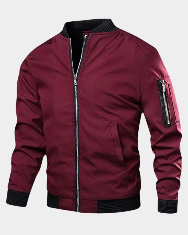 Men's Bomber Jacket with MA1 Sleeve Pocket and Ribbed Trims