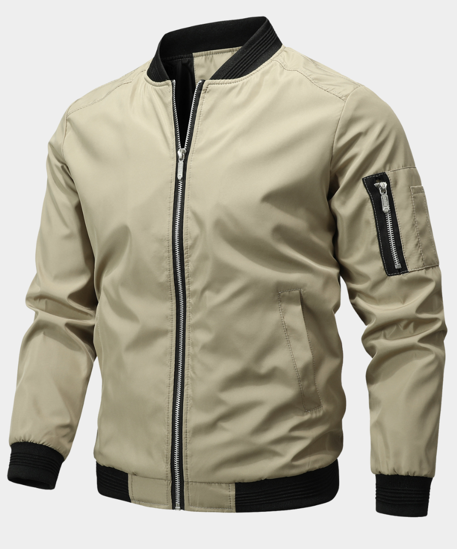 Men's Bomber Jacket with MA1 Sleeve Pocket and Ribbed Trims