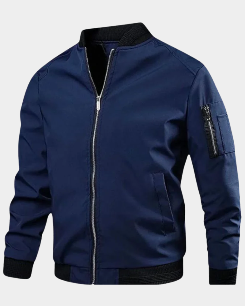 Men's Bomber Jacket with MA1 Sleeve Pocket and Ribbed Trims