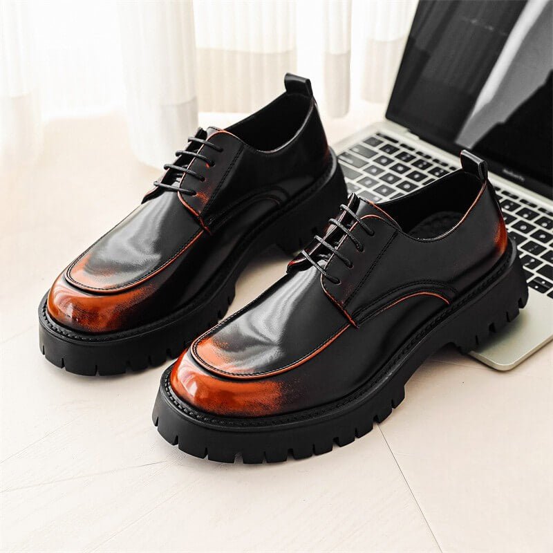 Men’s Glossy Chunky Derby Shoes with Apron Toe and Gradient Finish