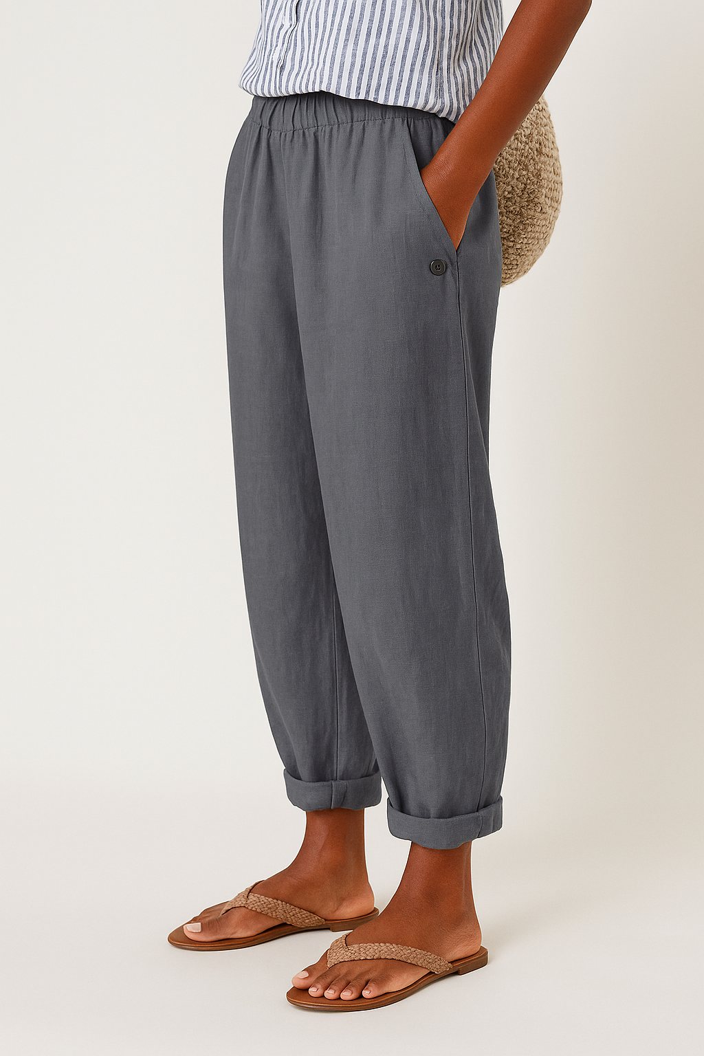 Women's Cropped Straight Leg Pants Woven Fabric Side Pocket