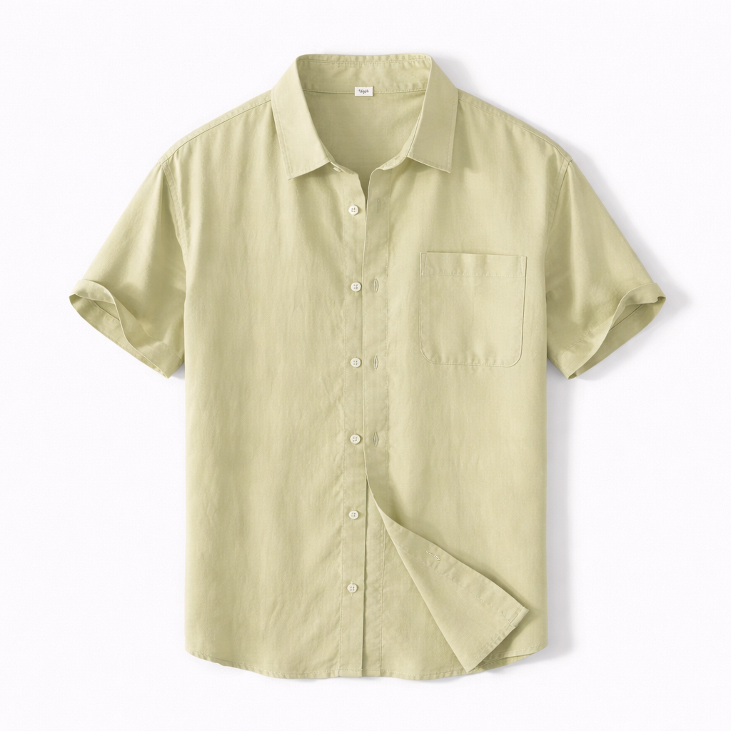 Short Sleeve Shirt in Striped Linen-Cotton