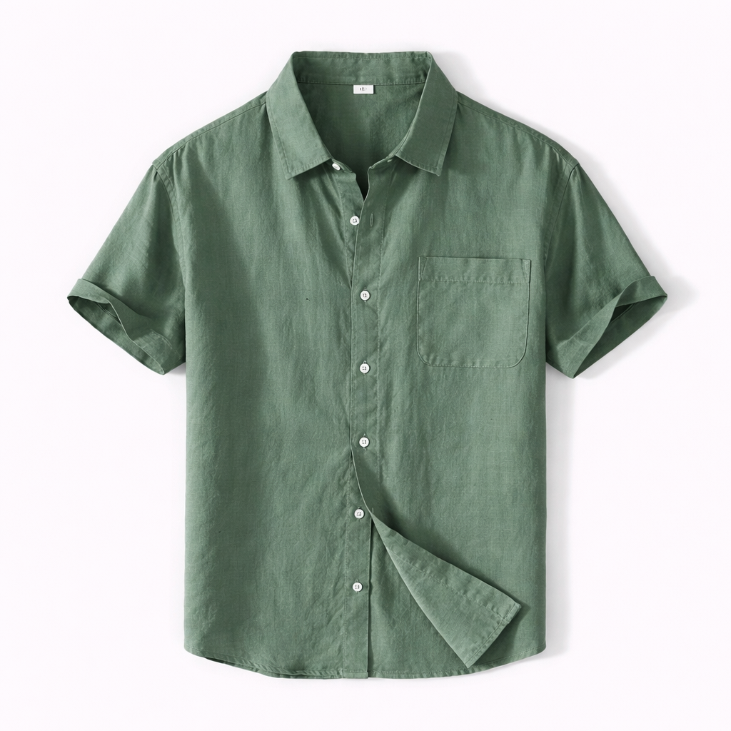 Short Sleeve Shirt in Striped Linen-Cotton