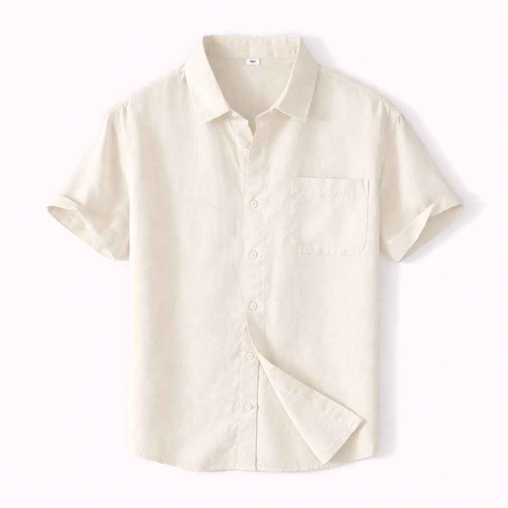 Short Sleeve Shirt in Striped Linen-Cotton