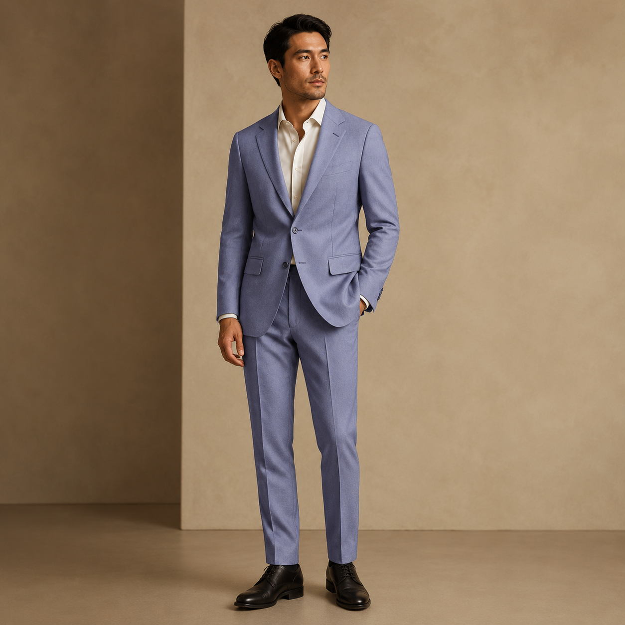 Men's Two Piece Suit Woven Fabric Notch Lapel Two Button Slim Fit