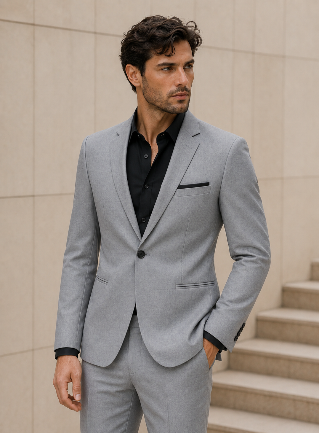 Men's Two Piece Suit Woven Fabric Notch Lapel Single Button Slim Fit