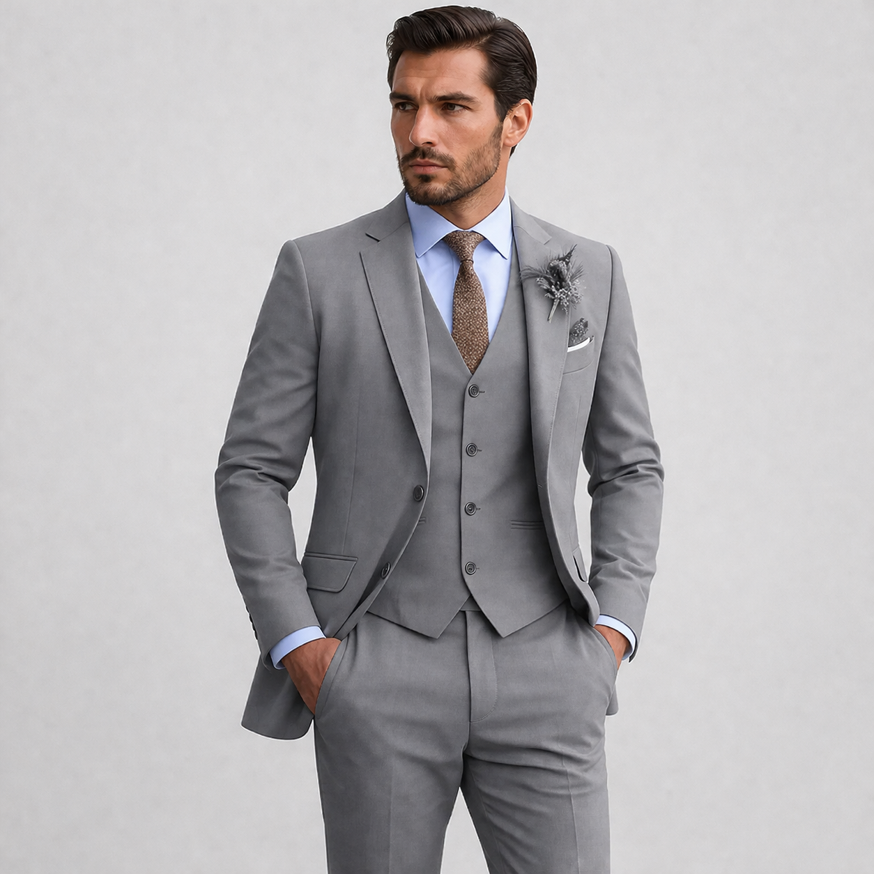 Men's Linen Suit Three Piece Notch Lapel Tailored Fit Wedding