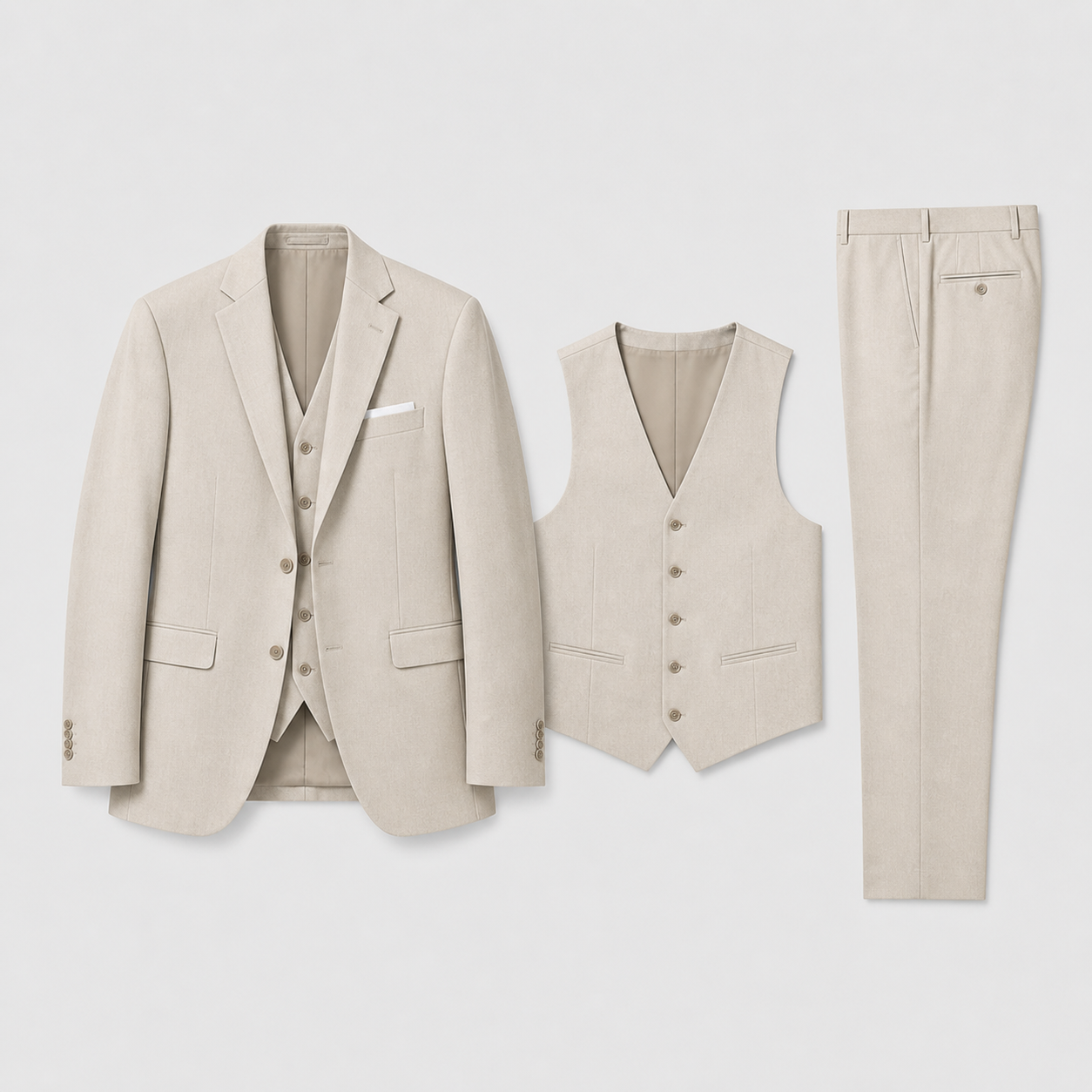 Men's Linen Suit Three Piece Notch Lapel Tailored Fit Wedding