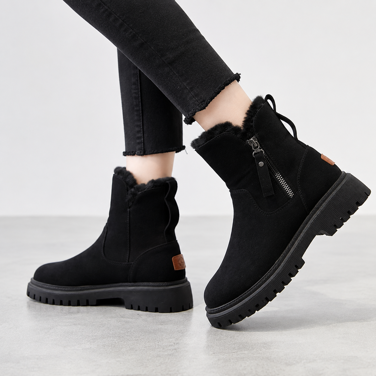 Women's Ankle Boots Faux Fur Lined Chunky Sole