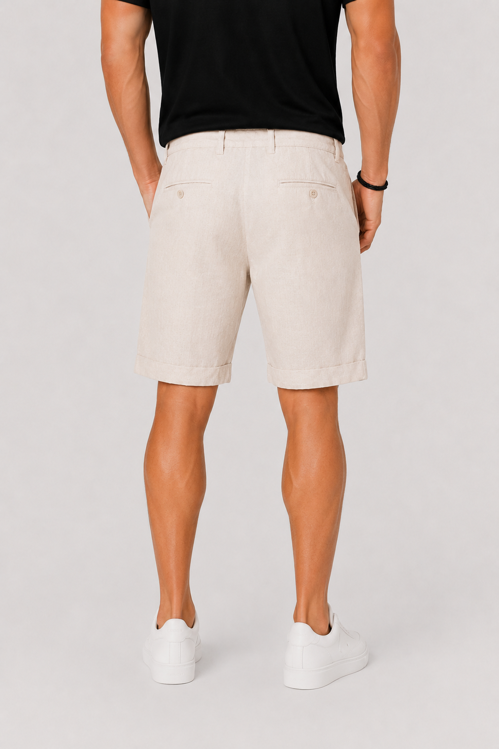 Men's Linen Shorts Drawstring Waist Rolled Hem Side Pockets Smart Casual