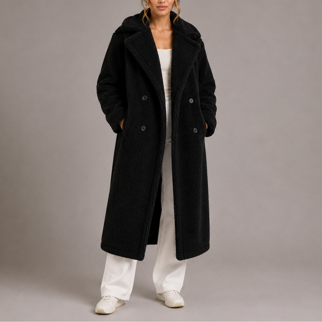 Women's Teddy Coat Double Breasted Oversized Collar