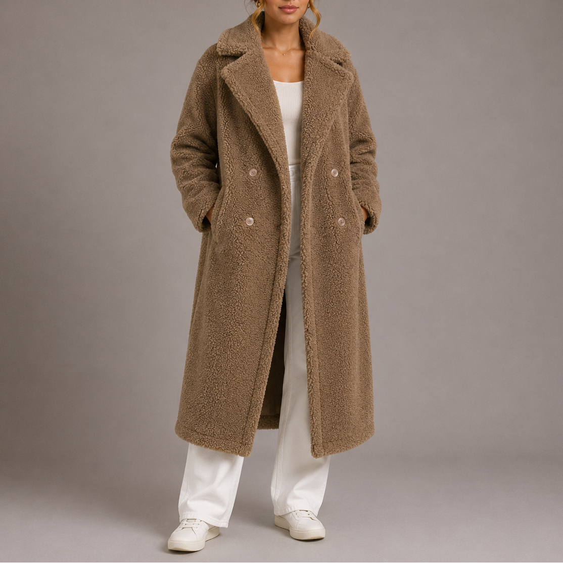 Women's Teddy Coat Double Breasted Oversized Collar