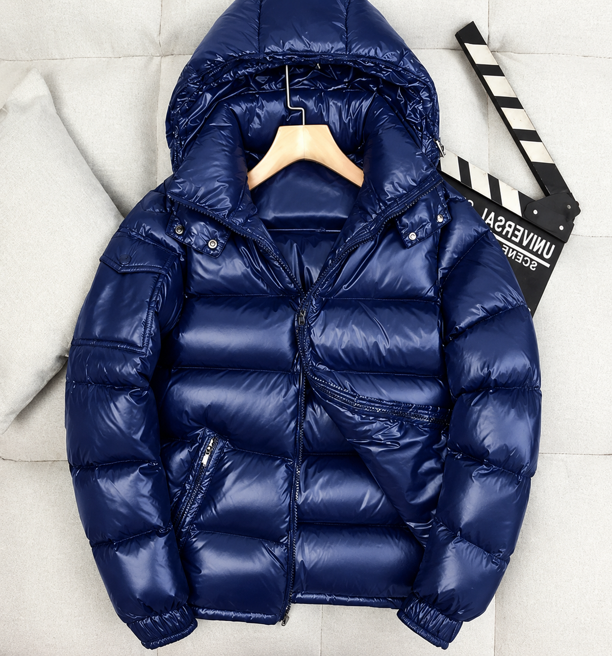 Men's Hooded Puffer Jacket with High-Shine Quilted Finish