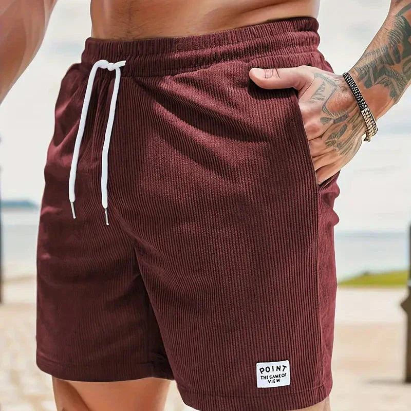 Men's Ribbed Shorts Corduroy Drawstring Waist Side Pockets Casual