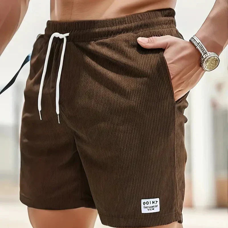 Men's Ribbed Shorts Corduroy Drawstring Waist Side Pockets Casual
