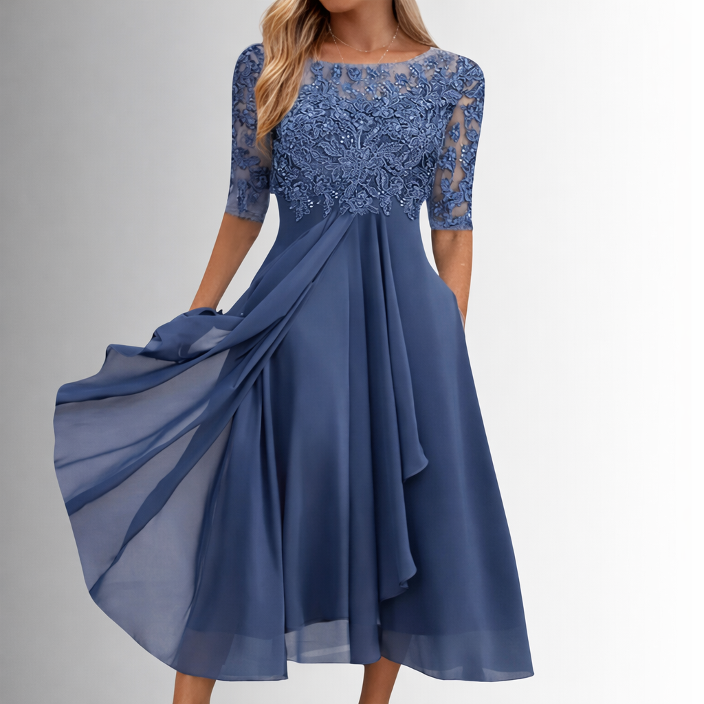 Women's Lace Maxi Dress Long Sleeve Layered Skirt Formal Evening