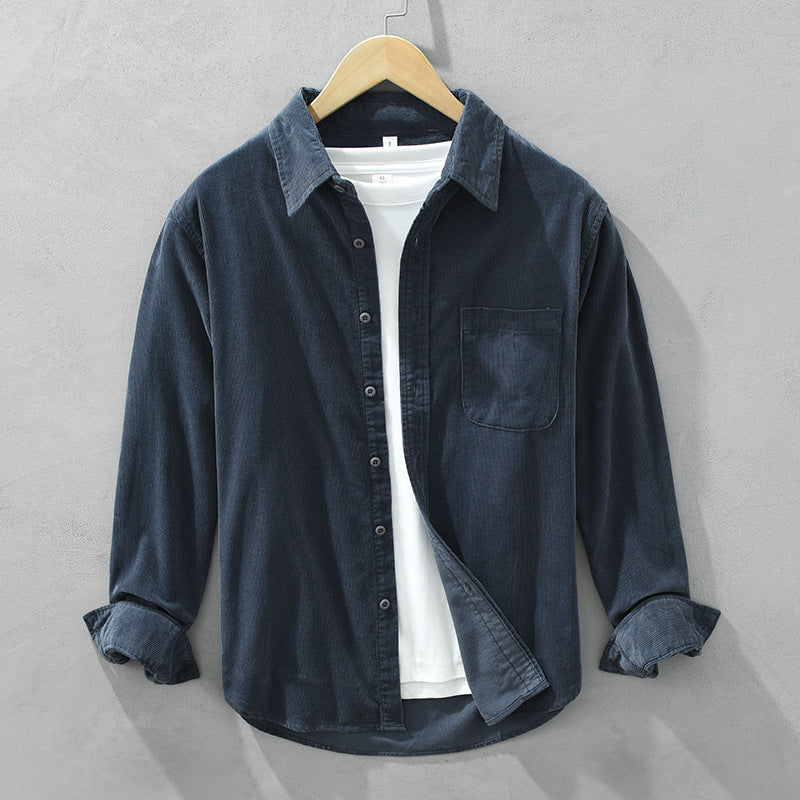 Men's Long Sleeve Corduroy-Look Shirt with Chest Pocket