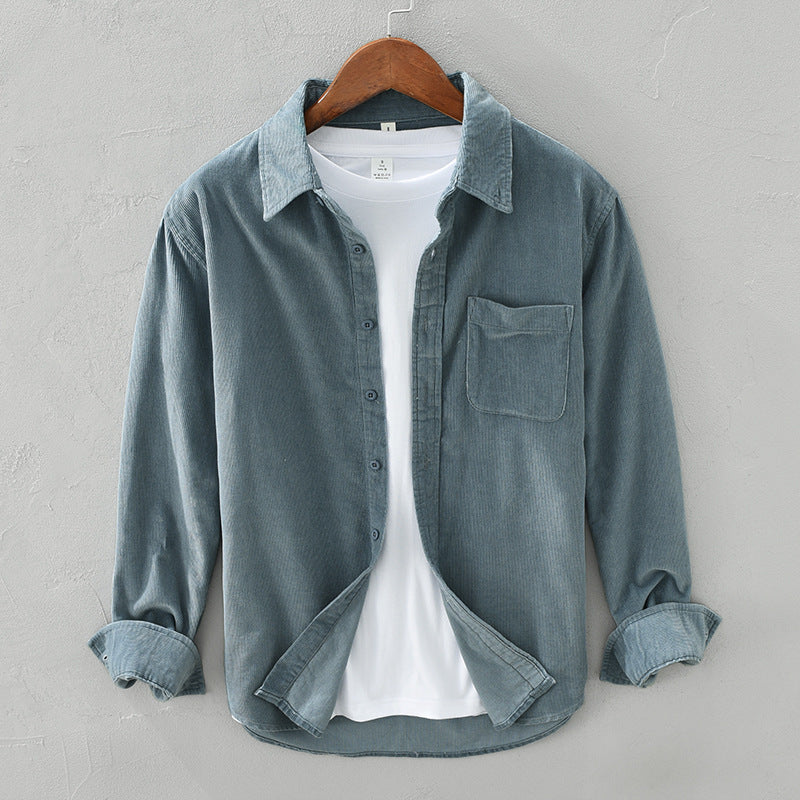 Men's Long Sleeve Corduroy-Look Shirt with Chest Pocket