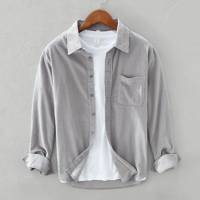 Men's Long Sleeve Corduroy-Look Shirt with Chest Pocket