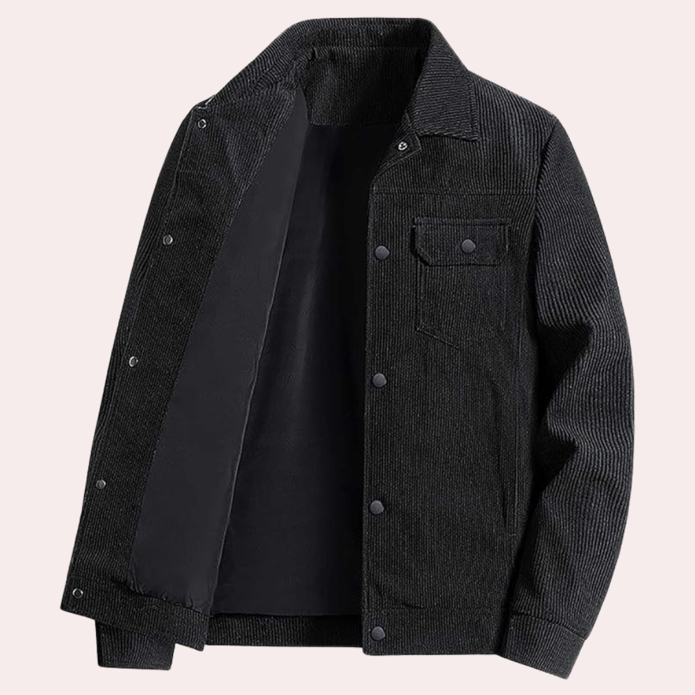 Men's Corduroy Trucker Jacket, Lined Classic Collar Coat with Snap Buttons