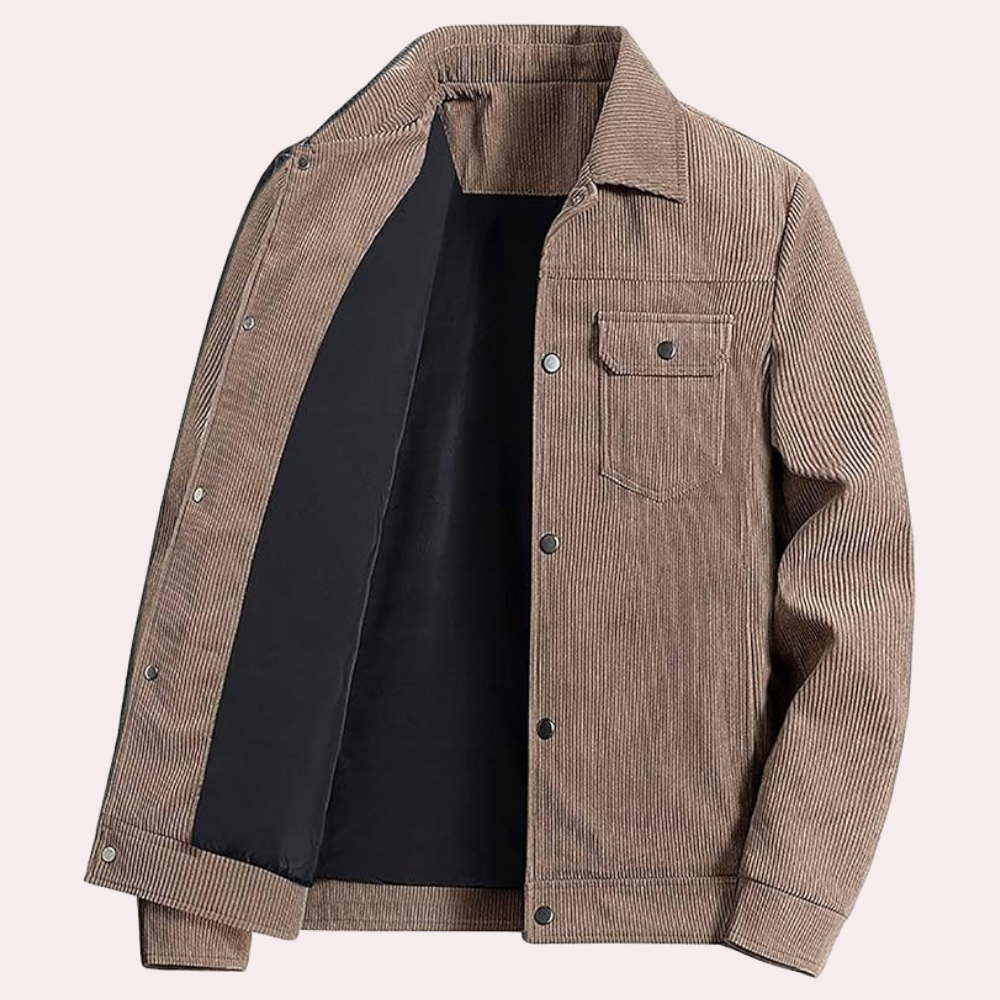 Men's Corduroy Trucker Jacket, Lined Classic Collar Coat with Snap Buttons