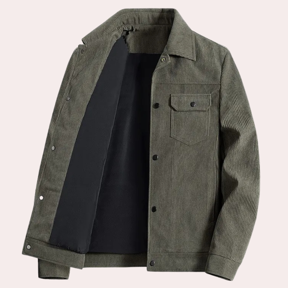 Men's Corduroy Trucker Jacket, Lined Classic Collar Coat with Snap Buttons