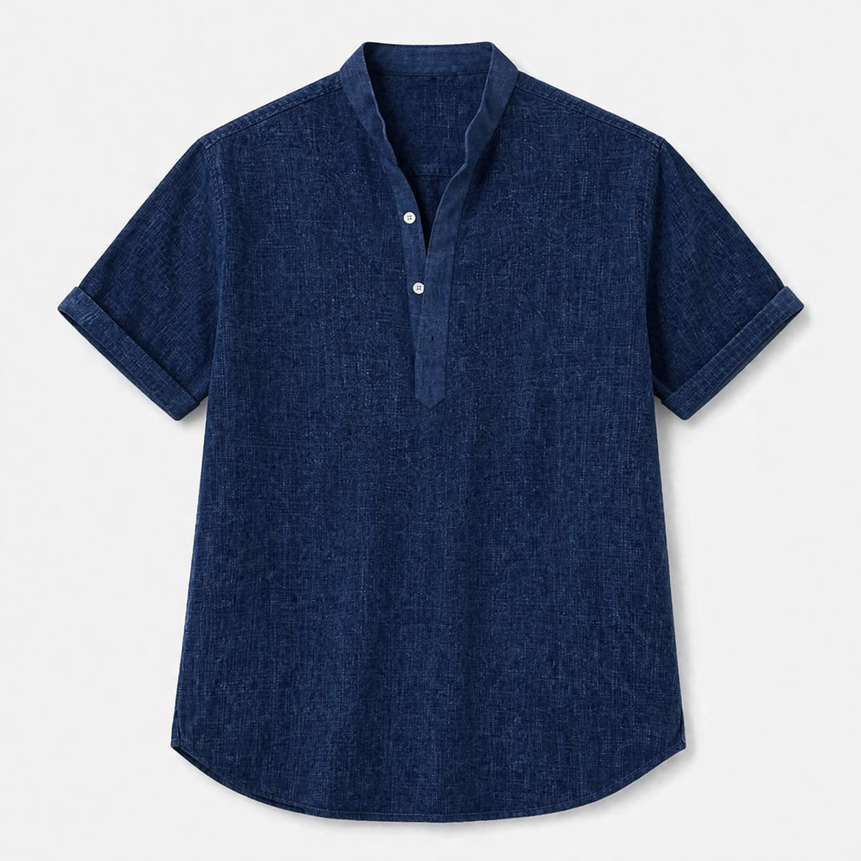 Henley Shirt in Cotton-Linen with Short Sleeves