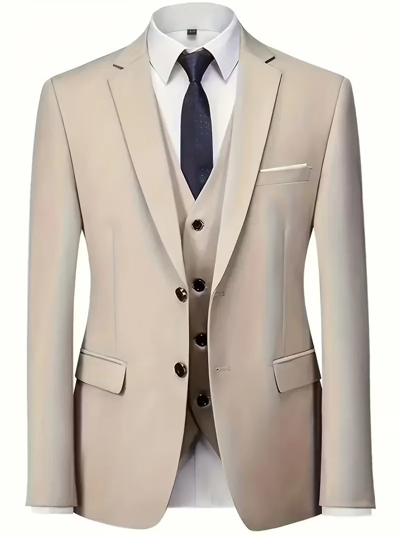 Men's Three Piece Suit Woven Fabric Peak Lapel Tailored Fit Formal