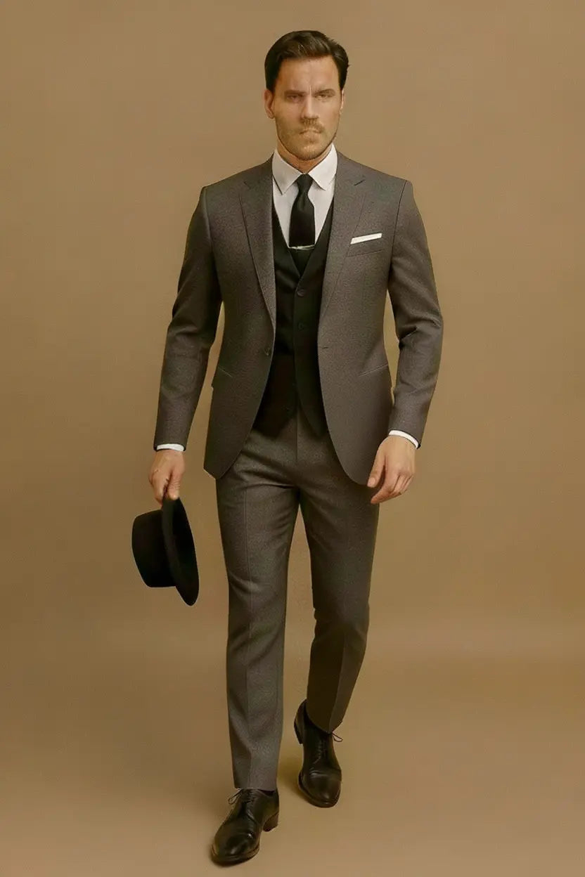 Men's Three Piece Suit Woven Fabric Peak Lapel Slim Fit Evening