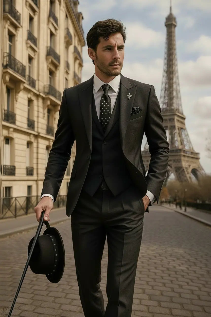 Men's Three Piece Suit Woven Fabric Peak Lapel Slim Fit Evening
