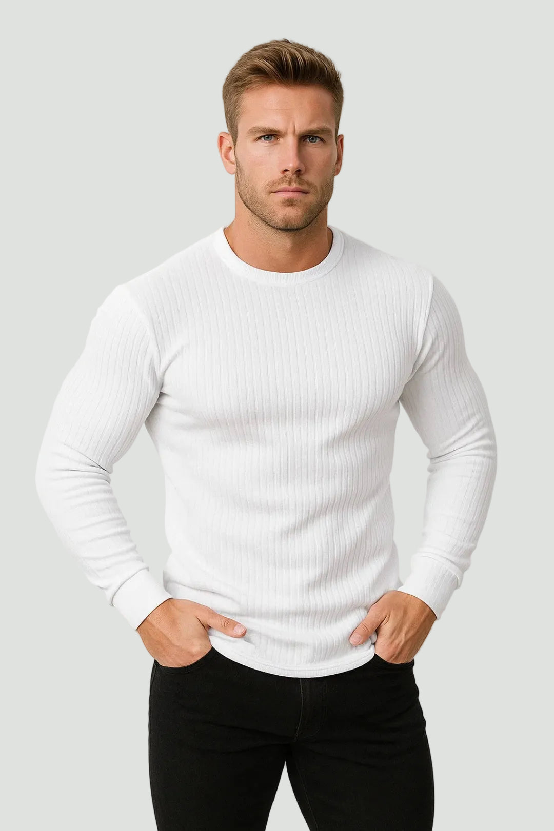 Lucian | Men's Slim-Fit Ribbed Long-Sleeve Crew-Neck Top source image 1