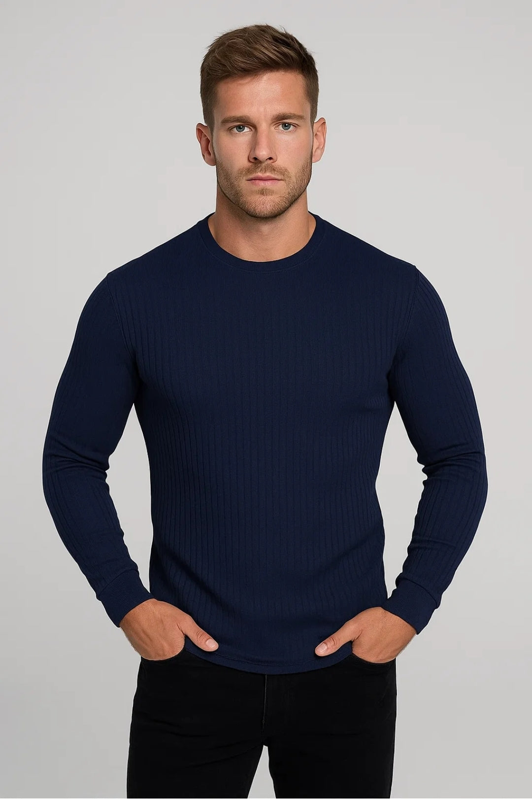 Lucian | Men's Slim-Fit Ribbed Long-Sleeve Crew-Neck Top source image 2