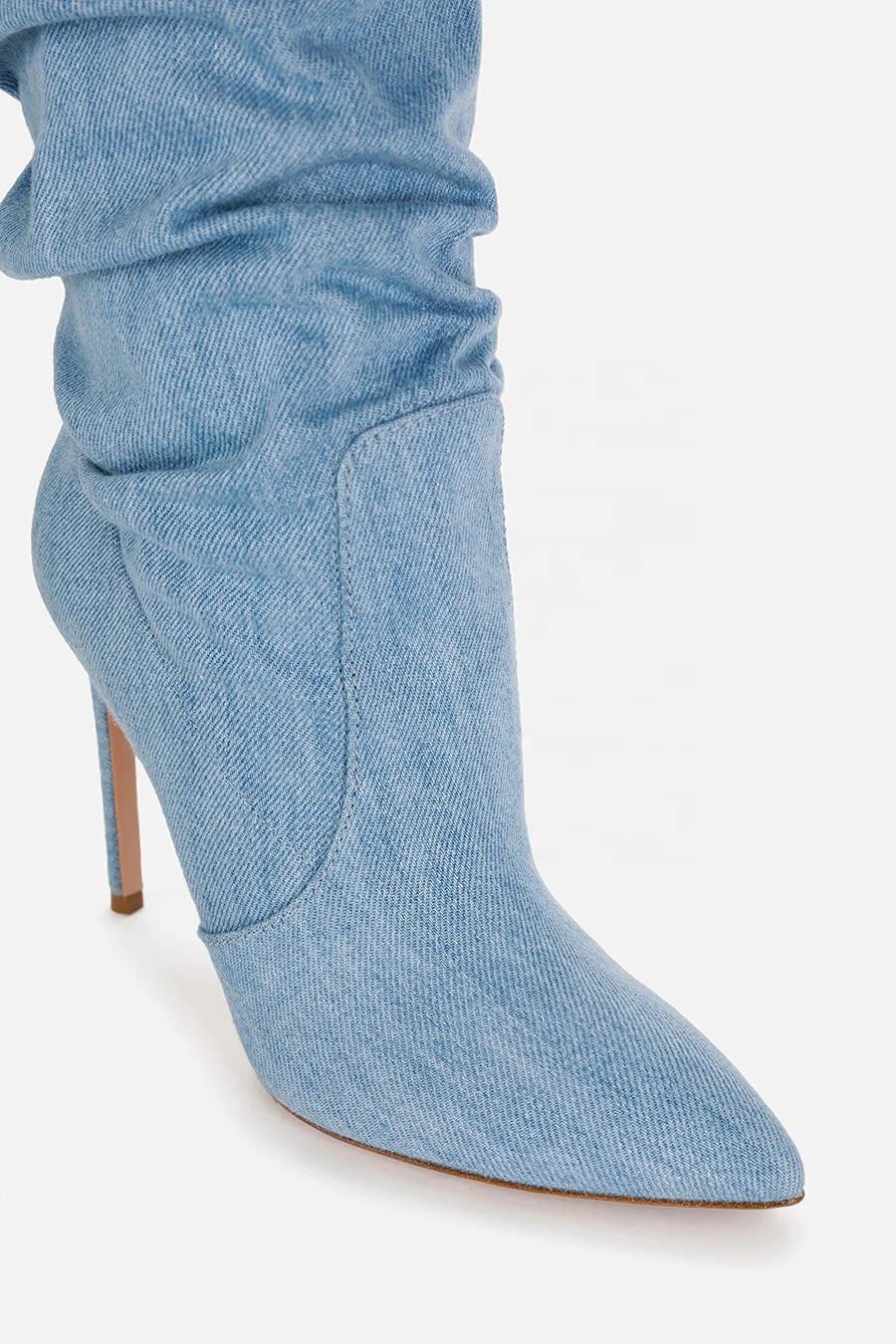 Knee-High Boots in Denim with Lace-Up