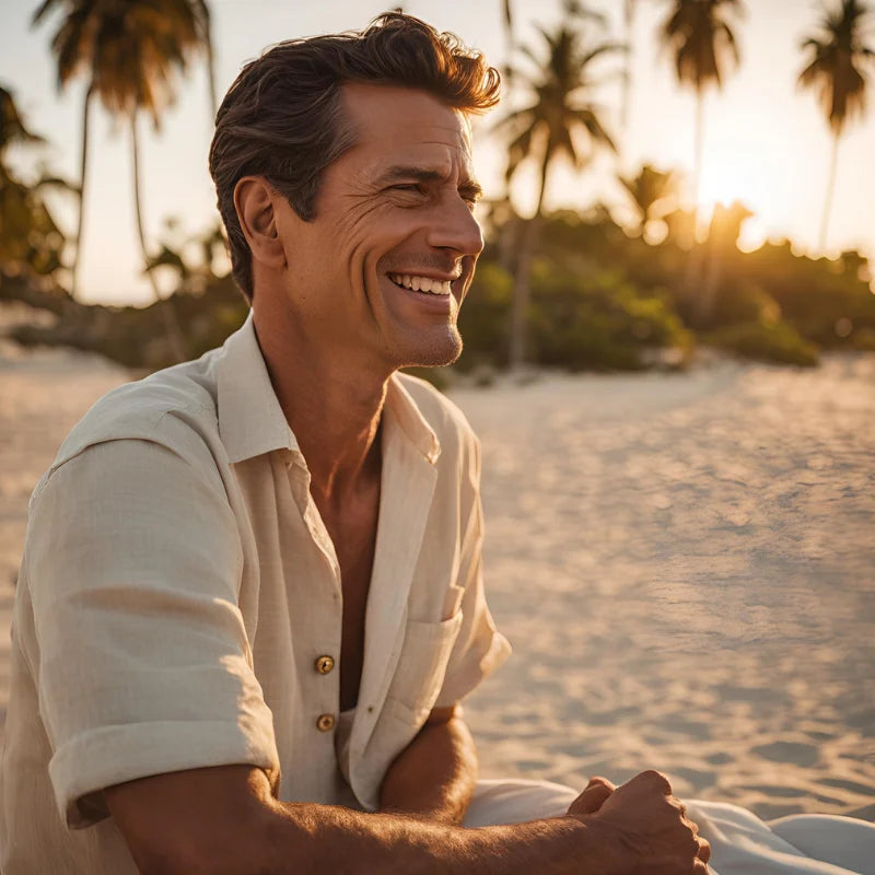 Calloway / Men’s Striped Linen-Cotton Short Sleeve Shirt