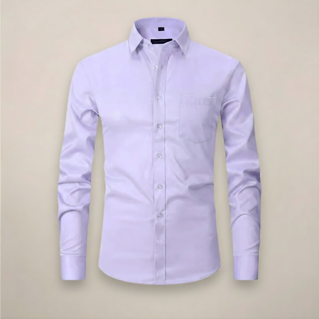 Long Sleeve Dress Shirt Men Woven Fabric Point Collar Wrinkle Free Structured Fit