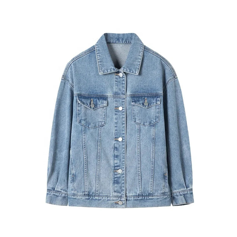 Denim Jacket in Stonewashed Cotton with Button Front