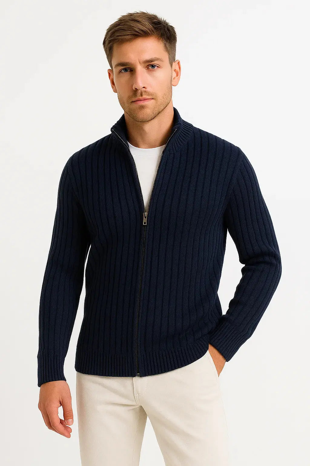 Percy | Men's Lightweight Ribbed-Knit Cardigan – original product photograph 2