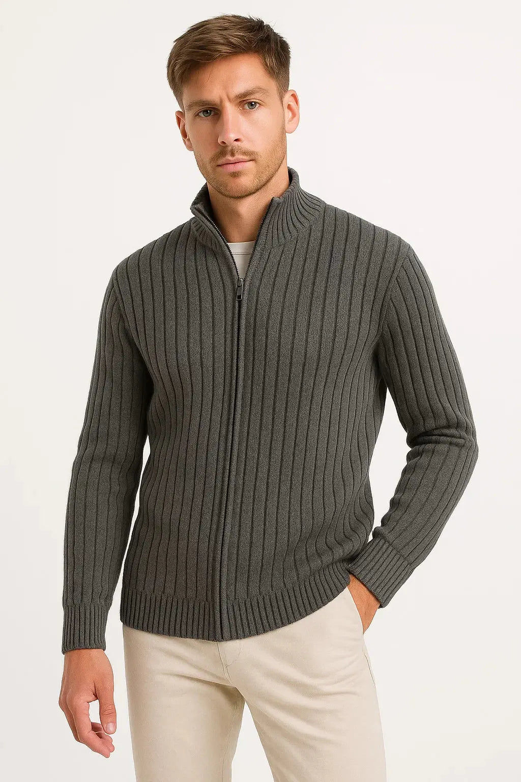 Percy | Men's Lightweight Ribbed-Knit Cardigan – original product photograph 3