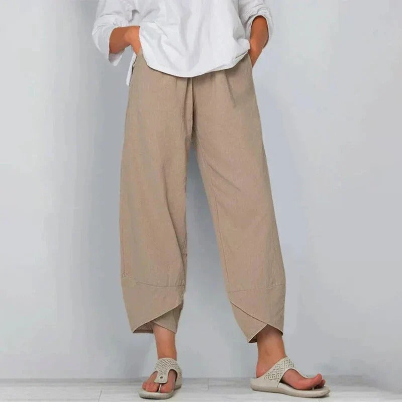 Women's Pant Cotton Cropped Tapered Elastic Waistband